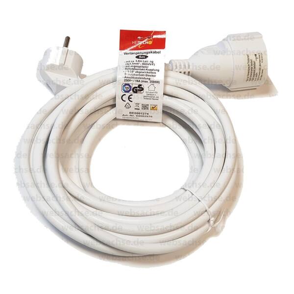 HEITECH Verlängerung 5m  1,5mm² weiß